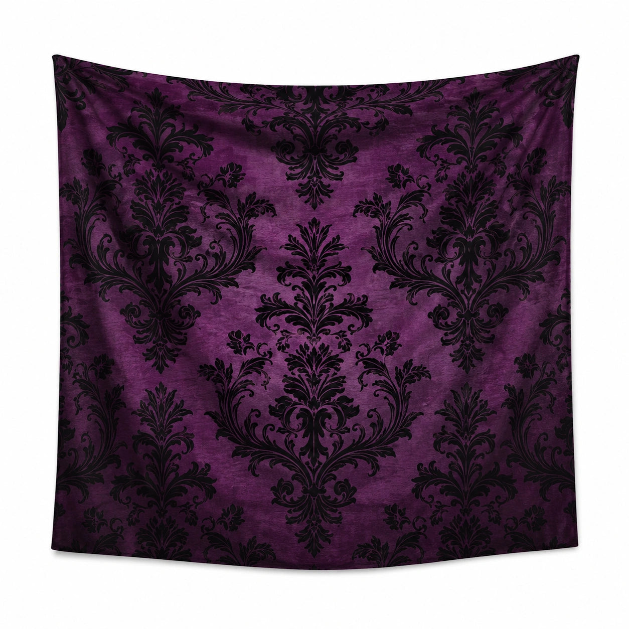 Arazzo da parete 150x130 cm in poliestere viola e nero con motivo damascato decorativo