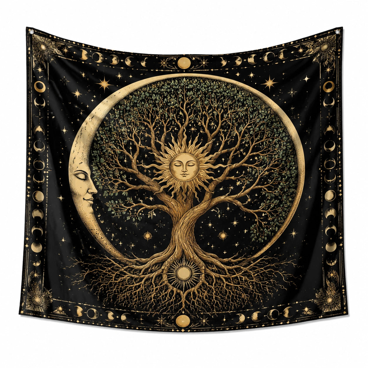 Arazzo da parete 150 x 150 cm in poliestere nero e oro con albero della vita stile celeste