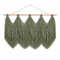 Arazzo da parete 110 x 80 cm in cotone verde salvia con frange stile boho