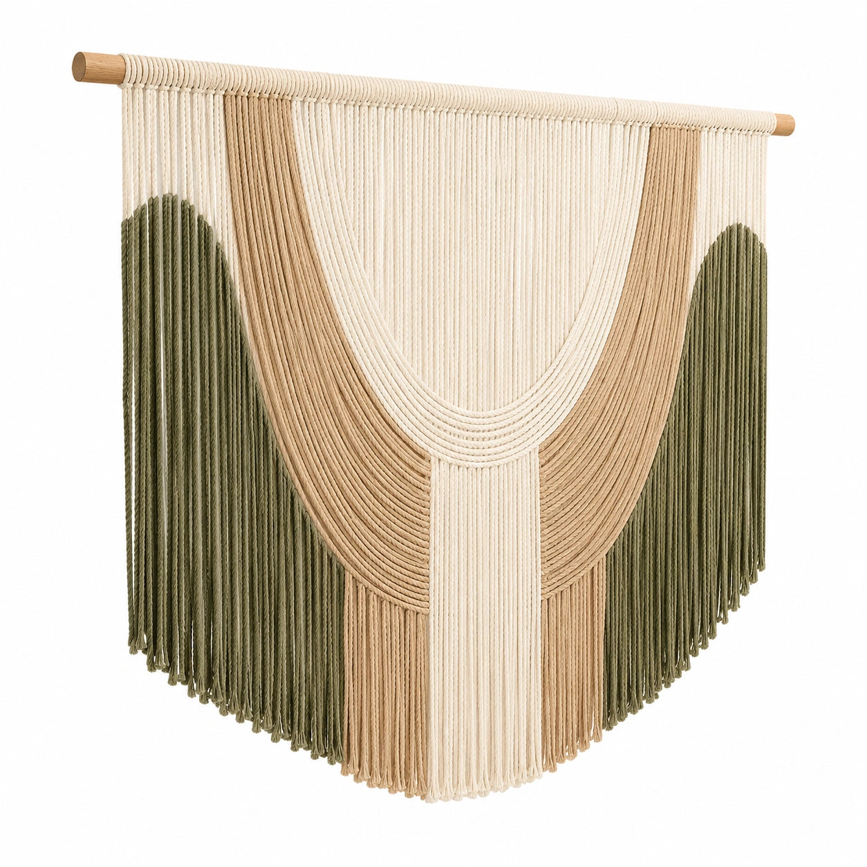Arazzo da parete in corda di cotone e legno 90 x 100 cm marrone/avorio stile boho