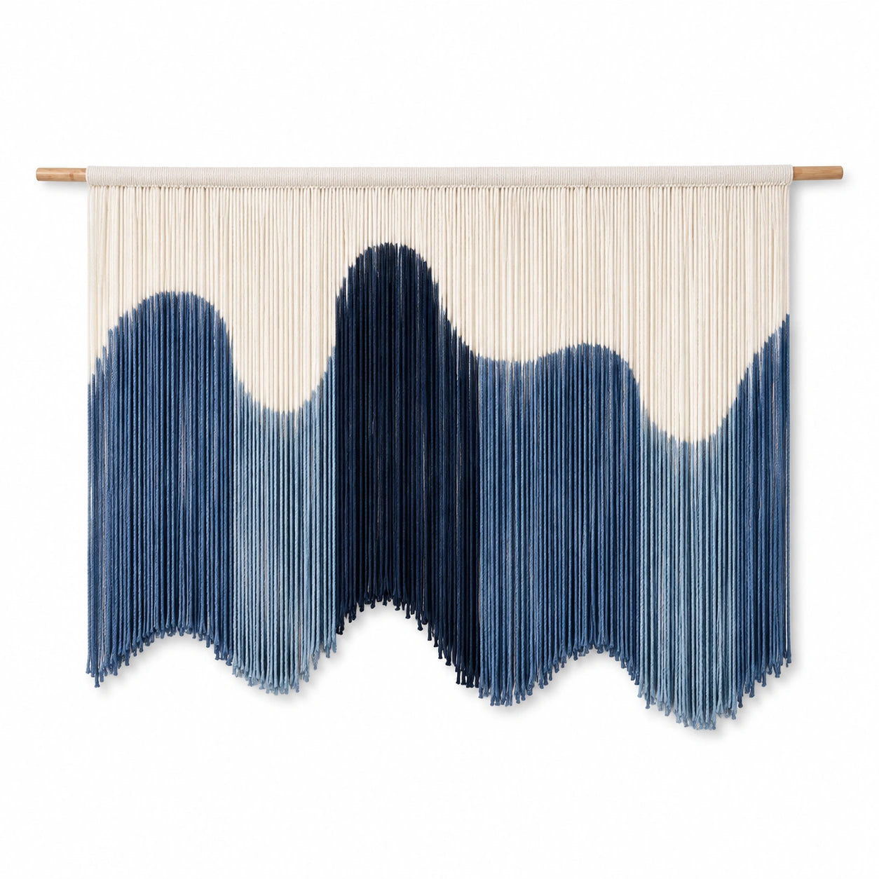 Arazzo da parete 80 x 100 cm in cotone bianco avorio e terracotta con barra in legno stile boho