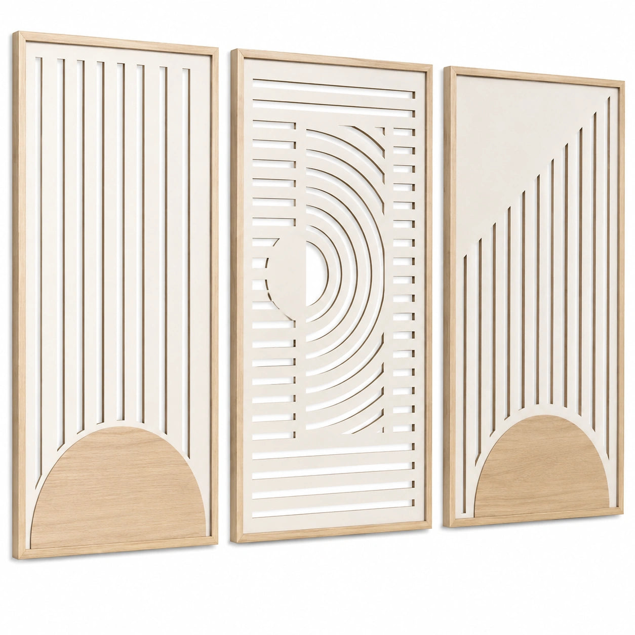 Set 3 decorazioni da parete rotonde in legno marrone - diametro 40 cm stile geometrico